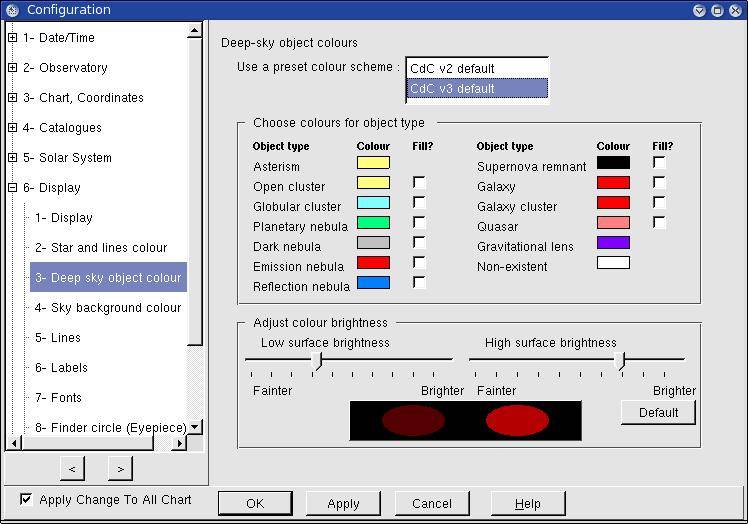 Deep sky object color setting